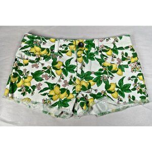 Vintage London Jeans Mini Shorts Lemon Print Denim Cutoffs Size 2